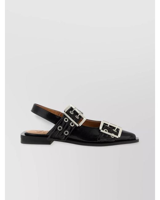 Ganni Multicolor Patent Calfskin Pointed-Toe Slingback Ballerina Shoes