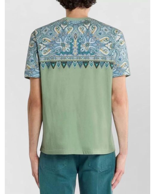 Etro Green Roma Paisley Regular Fit Crew Neck T-Shirt for men
