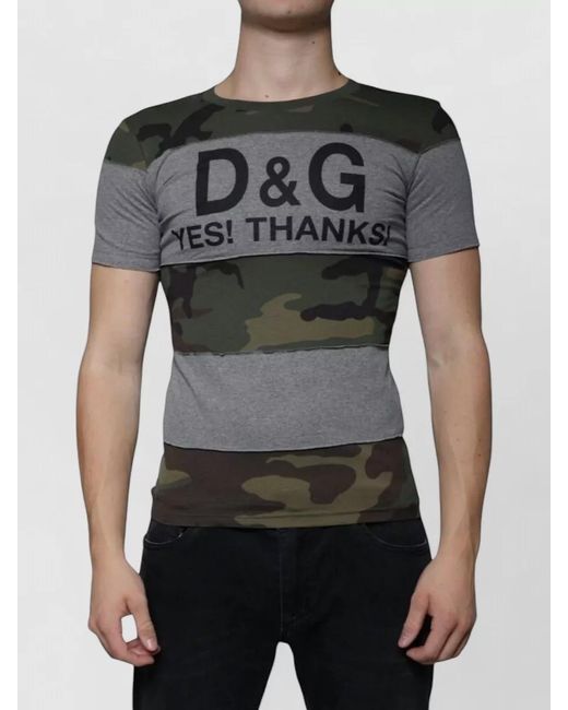 Dolce & Gabbana Gray Camouflage Cotton Crew Neck Short Sleeve T-Shirt for men
