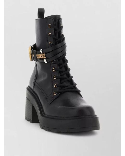 Pinko Black Leather Lace-Up Ankle Boots