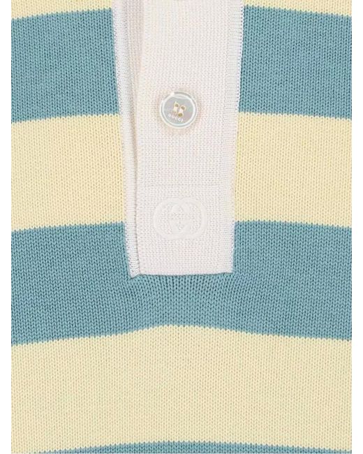 Gucci Blue Polo Shirt Crewneck Striped Pattern Ribbed Cuffs for men