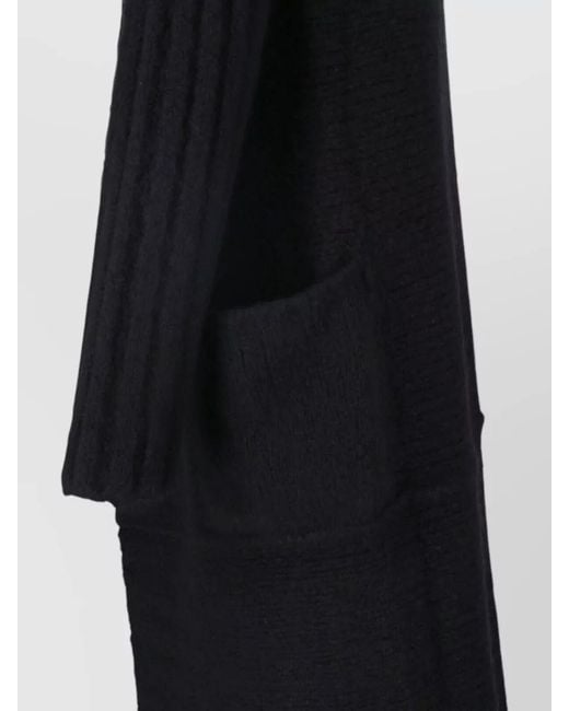 Rick Owens Black Hooded Long Coat Crewneck Ribbed Pockets for men