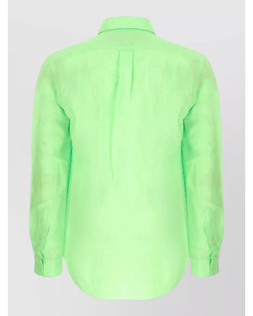 Polo Ralph Lauren Green Linen Shirt Long Sleeves Cuffed Collar for men
