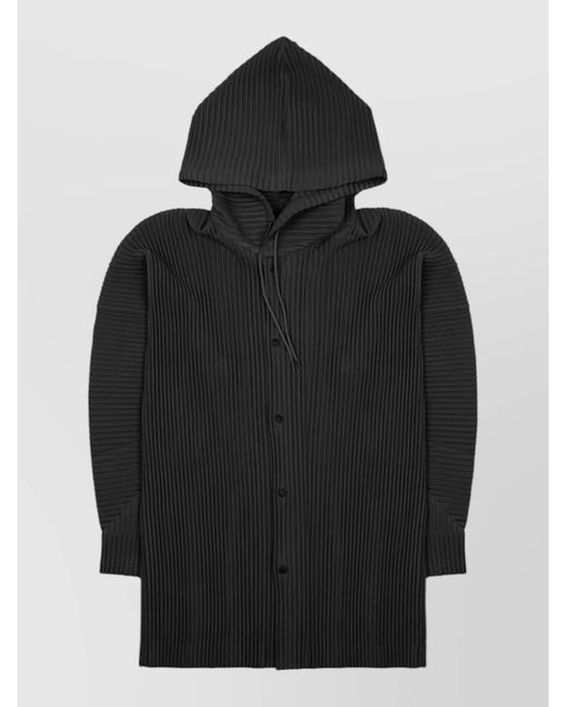 Homme Plissé Issey Miyake Black Hooded Longline Ribbed Texture Coat for men