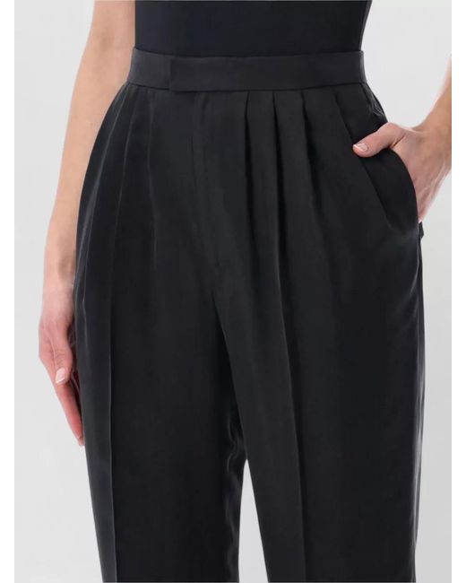 Saint Laurent Black Silk Habotai Tailored Trousers Straight Leg