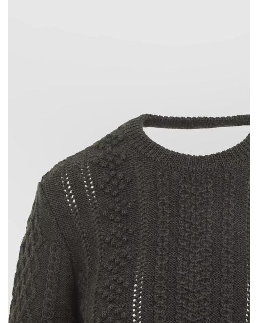 Jil Sander Black Cable Knit Cropped Wool Blend Sweater