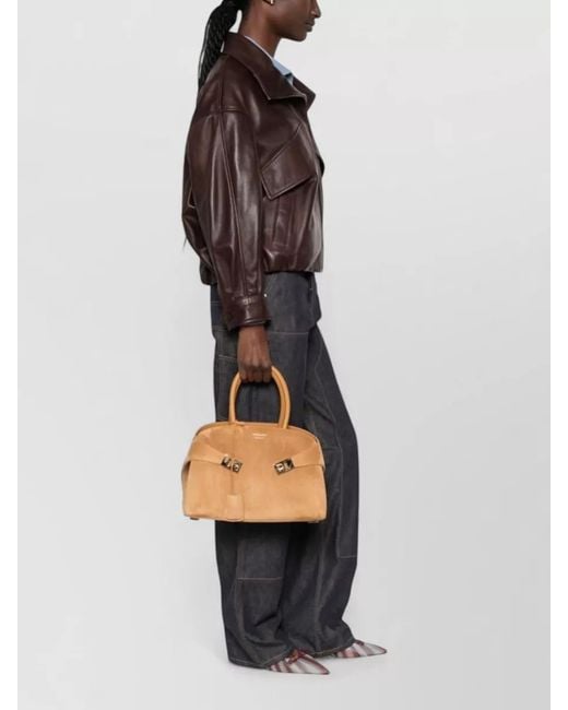 Ferragamo Natural Small Leather Tote Bag Detachable Strap