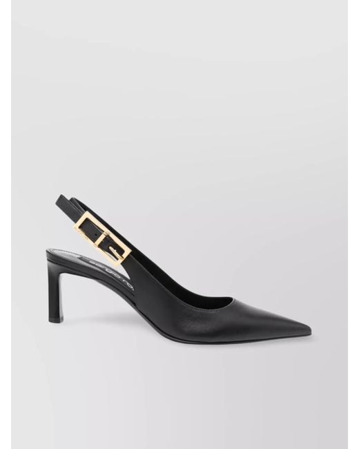 Sergio Rossi Black Mid Heel Grained Leather Pumps