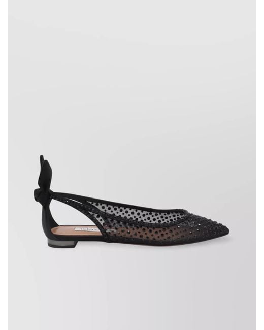 Aquazzura White Mesh Pointed Toe Ballerina Shoes With Studs