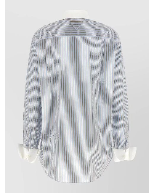 Prada Blue Relaxed Cotton Poplin Shirt Vertical Stripes