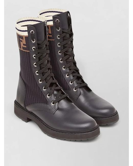 Fendi Black Leather Rockoko Combat Ankle Boots