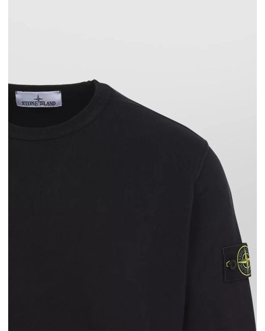 Stone Island Blue Logo Crewneck Cotton Sweatshirt Regular Fit for men