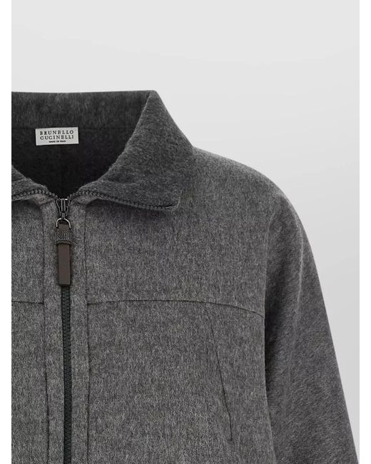Brunello Cucinelli Gray Cropped Wool Jacket Drawstring Hem