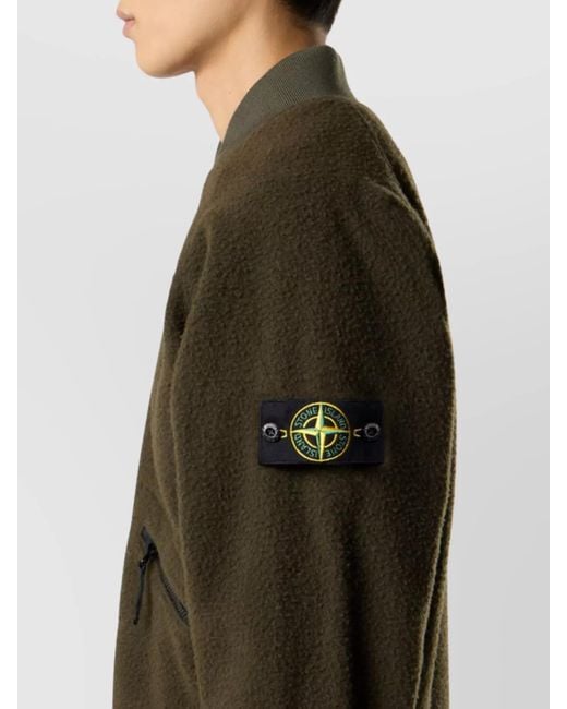 Stone Island Green Wool Ribbed-Collar Lightweight Jacket for men