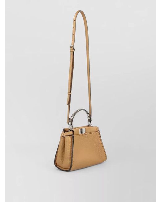 Fendi Natural Mini Bag Top Handle Adjustable Strap Leather
