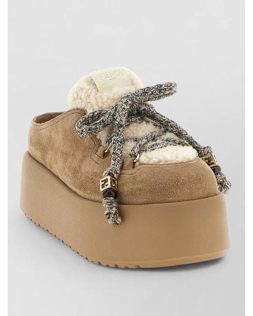 Fendi Natural Après Chic Platform Shearling Suede Clogs