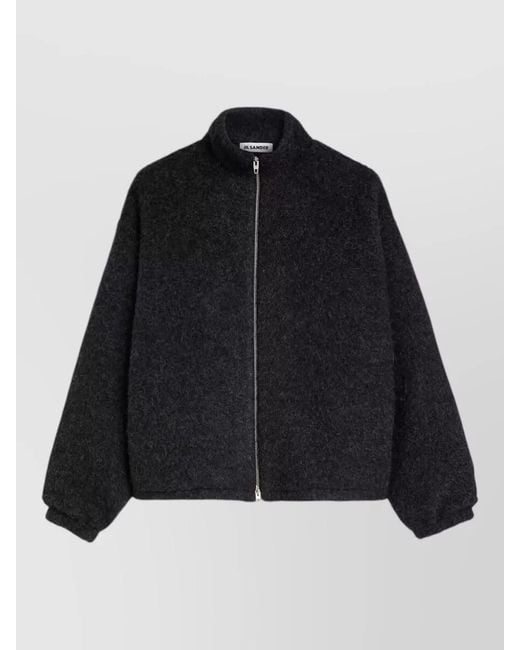 Jil Sander Black High Collar Crewneck Jacket Nylon Silk for men