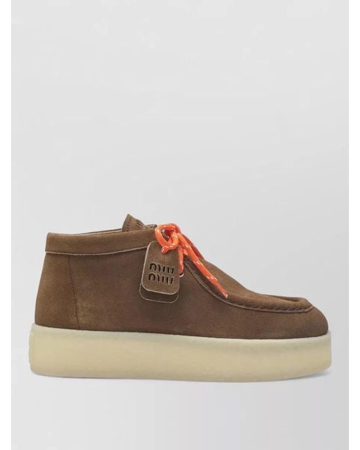 Miu Miu Brown Ankle Height Sneakers Contrast Sole Suede