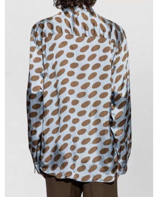 Dries Van Noten White Patterned Spread Collar Long Sleeve Shirt for men