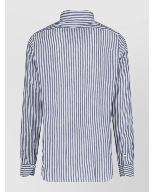 Finamore 1925 Blue Shirt Button Down Collar Cuffed Striped for men