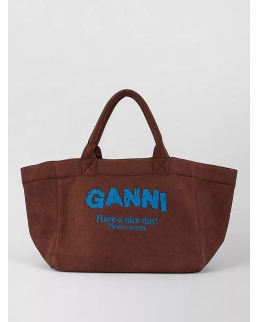 Ganni Brown Large Resort Cotton Beach Tote Bag