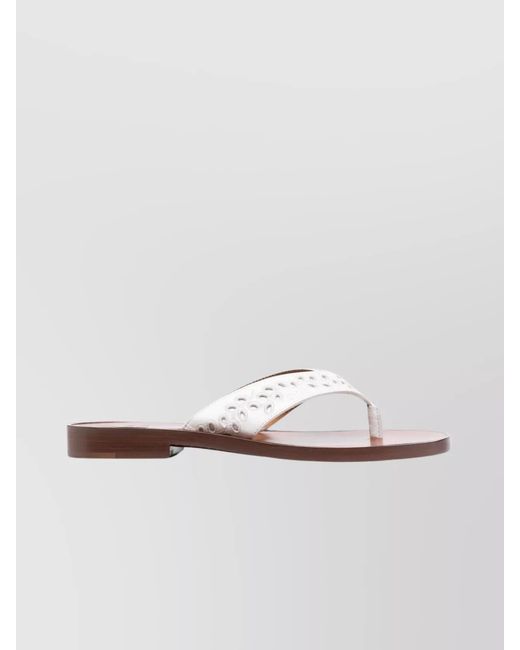 Chloé White Leather Floral-Embroidered Thong Sandals