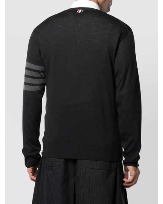 Thom Browne Black Fine-Knit Wool-Bar Crew-Neck Jumper for men