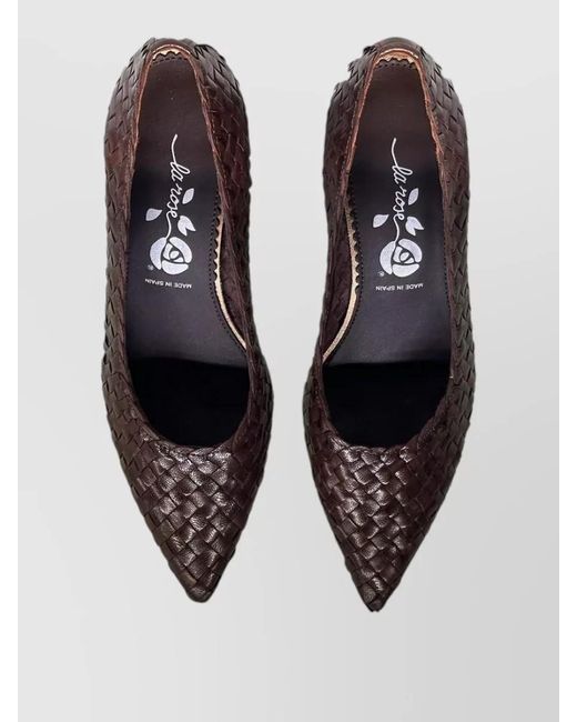 LA ROSE Brown Carol Pumps Pointed Toe Unique Heel