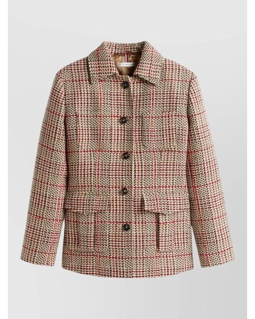 Tommy Hilfiger Women's Brown Check Blazer With Notched Lapels And Pockets