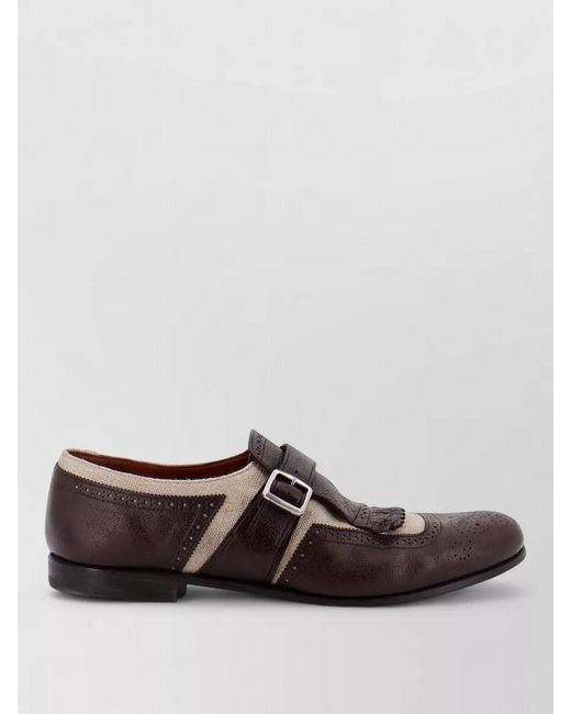 Church's Brown Monk Strap Shoes Buckle Fringe Perforated Design for men