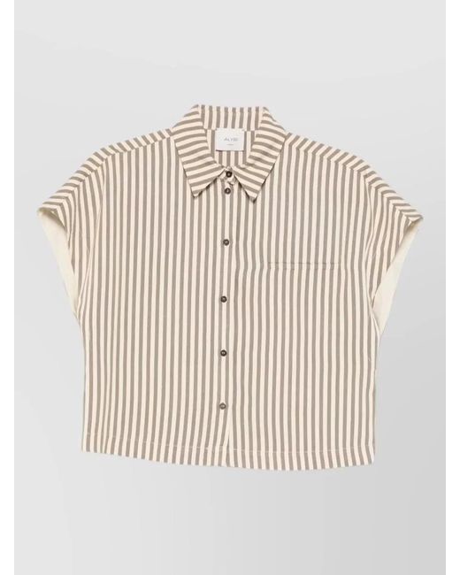 Alysi Natural Short Sleeve Shirt Chest Pocket Collar