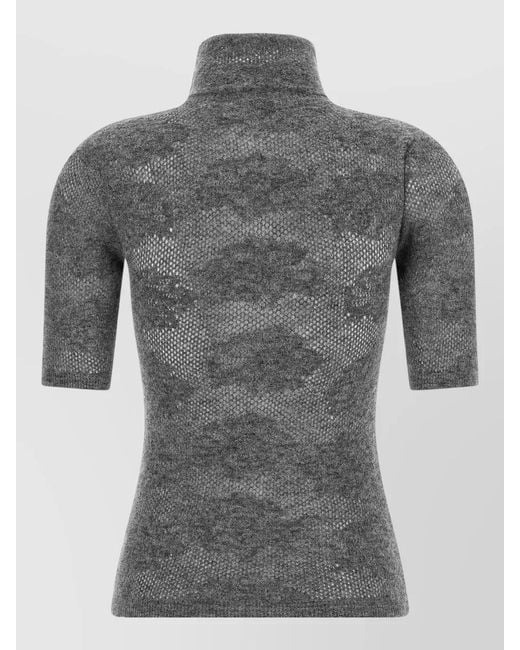Brunello Cucinelli Gray Turtleneck Knit Top Short Sleeve Blend