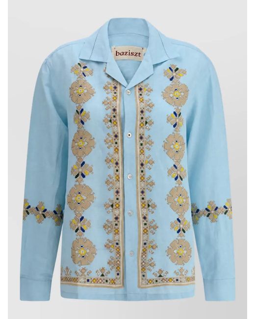 BAZISZT Blue Cotton Hemp Shirt