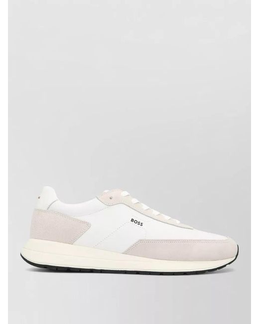 Boss White Leather Low-Top Sneakers for men
