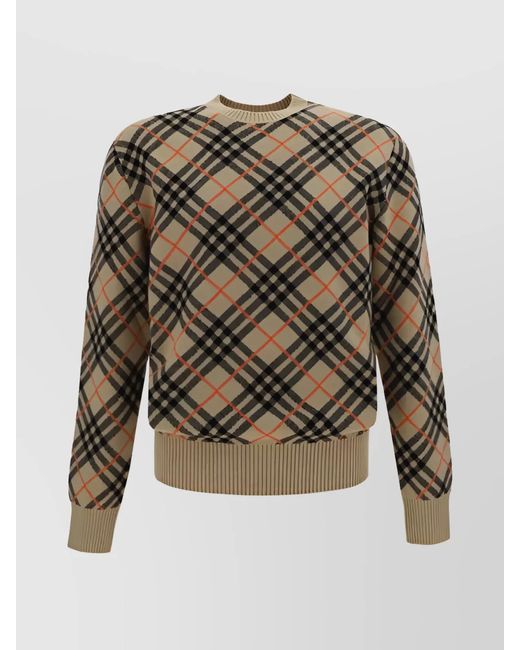 Burberry Natural Check Pattern Crew Neck Sweater for men