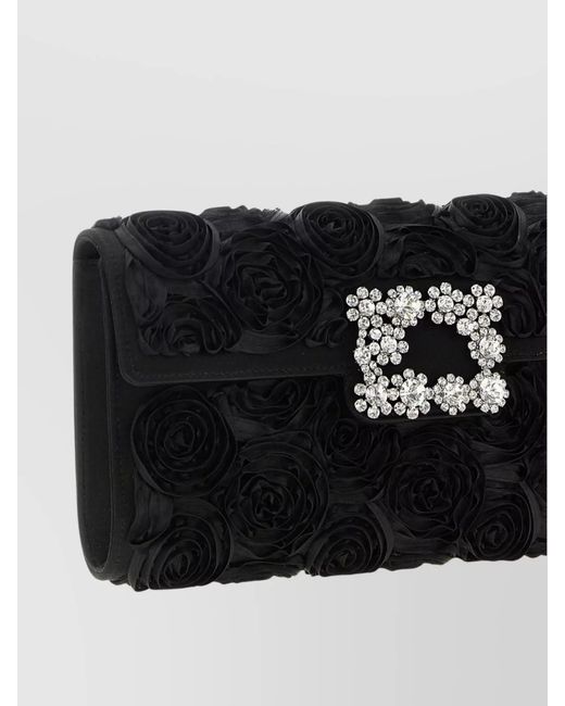 Roger Vivier Black Silk Efflorescence Clutch Bag