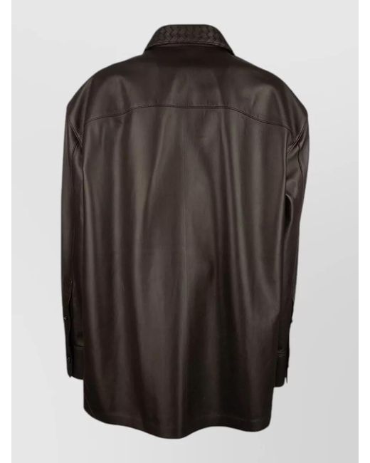 Bottega Veneta Black Shirt Jacket Straight Cut Collar Long Sleeves