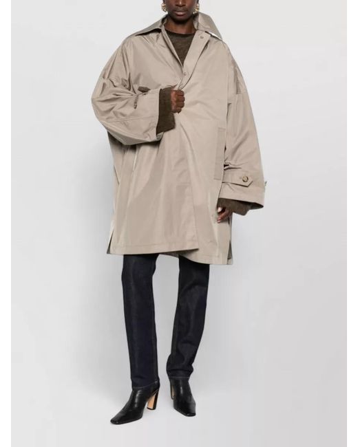 Totême  Natural Long Oversized Coat Buttoned Cuffs Side Pockets