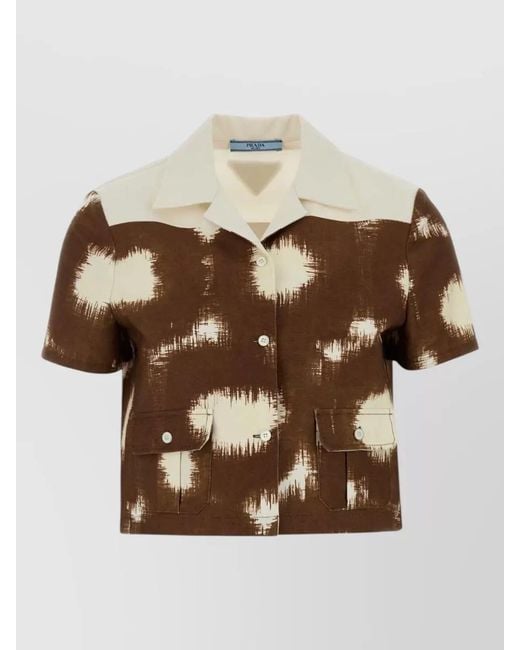 Prada Brown Cotton Shirt Short Sleeves Cropped Pockets for men