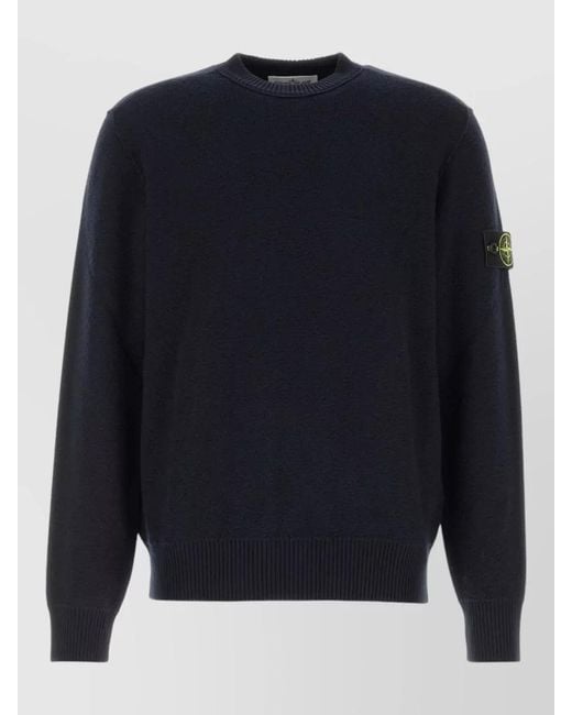 Stone Island Blue Wool Crew Neck Sweater Long Sleeves for men