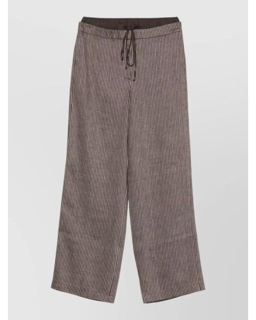 Alysi Gray Striped Trousers Elastic Waistband Back Pockets