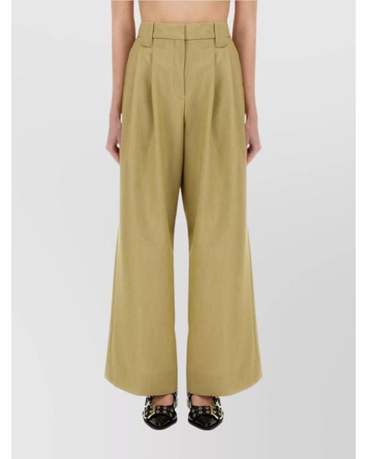 Ganni Natural Wool Mid-Rise Wide-Leg Trousers