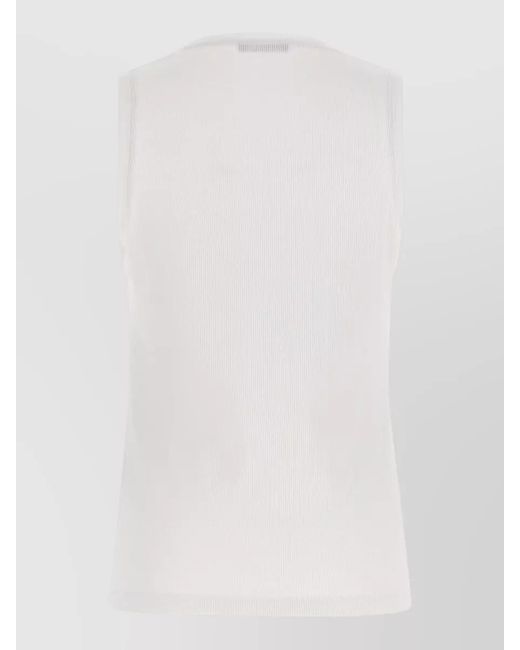 Balmain White Ribbed Cotton Tank Top