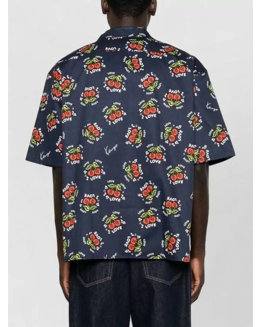 KENZO Blue Short Sleeve Cherry Print Shirt for men