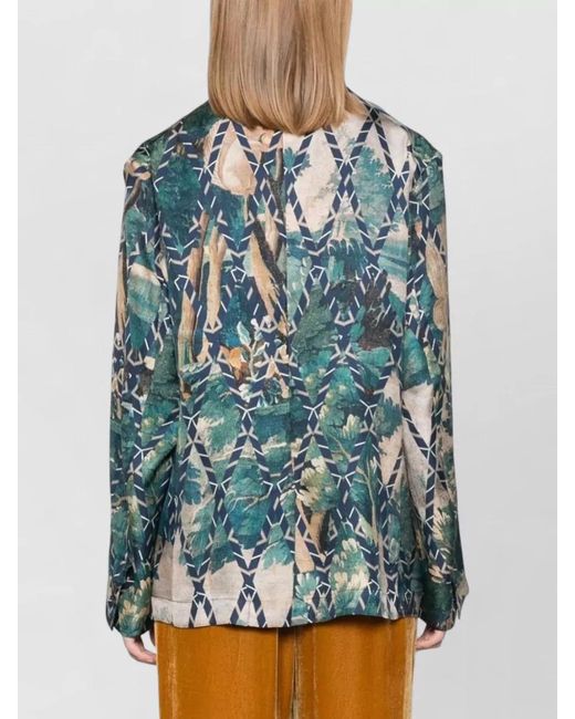 Pierre Louis Mascia Blue Silk Jacket Geometric Pattern Peak Lapels
