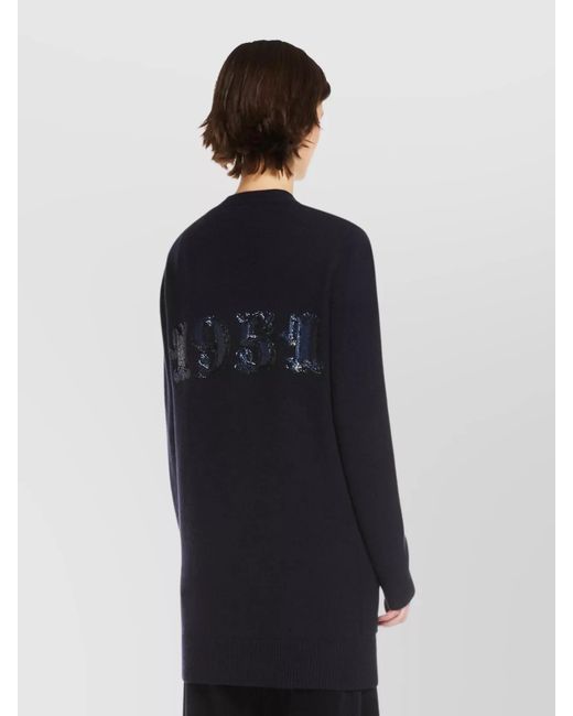 Max Mara Blue Cashmere Wool V-Neck Sequin-Embellished Cardigan