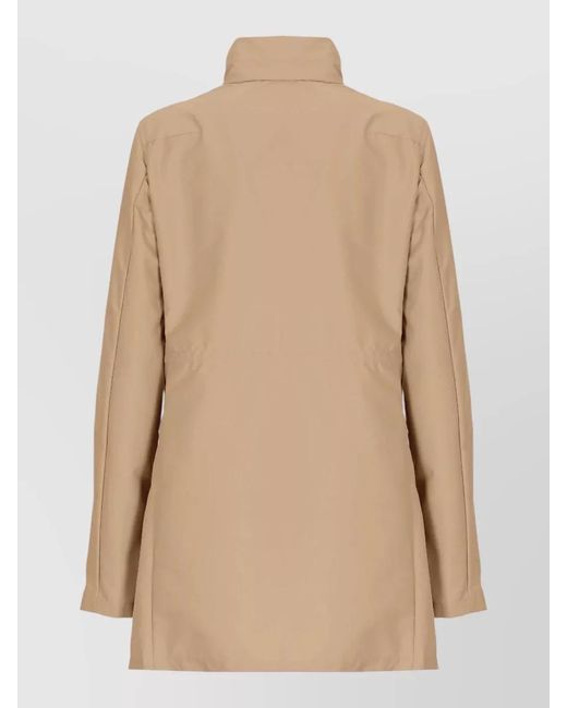 Fay Natural Longline Waterproof Jacket High Neck Pockets