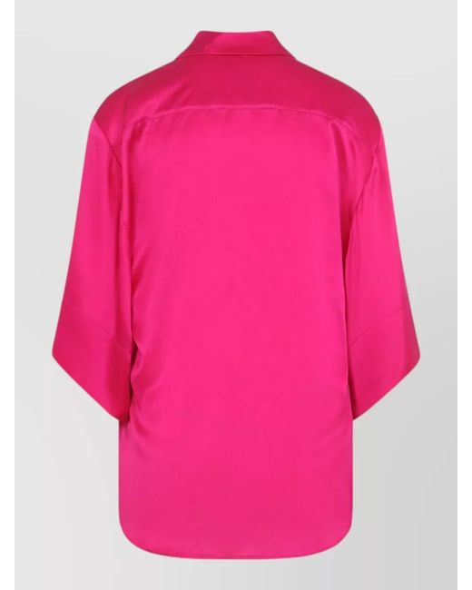 Dries Van Noten Pink Clea Shirt Collared Neck Satin Finish