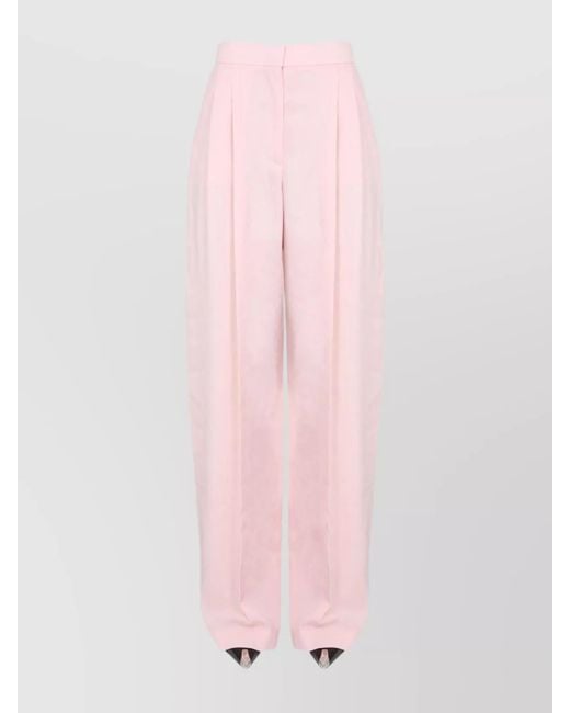 McQueen Pink Wool Wide-Leg Trousers