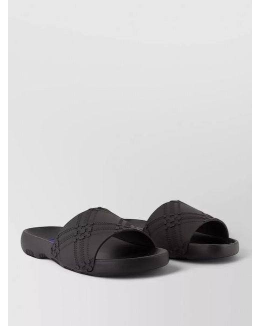 Burberry Black Embossed Pattern Slides Flat Sole Open Toe